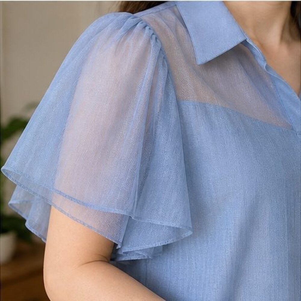 Blue Ruffle Blouse - Picture 5 of 6